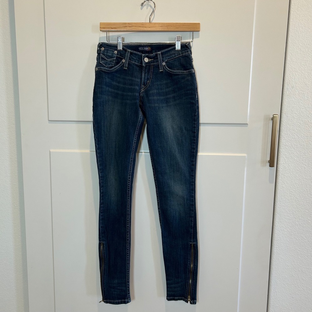Levis Skinny Jeans Dark Wash Blue Ankle Zip‎ Low Rise Womens 26x31